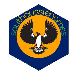 The hexagonal logo for the package. Contains the colours and piping shrike emblem of the South Australian flag, along with the package name.