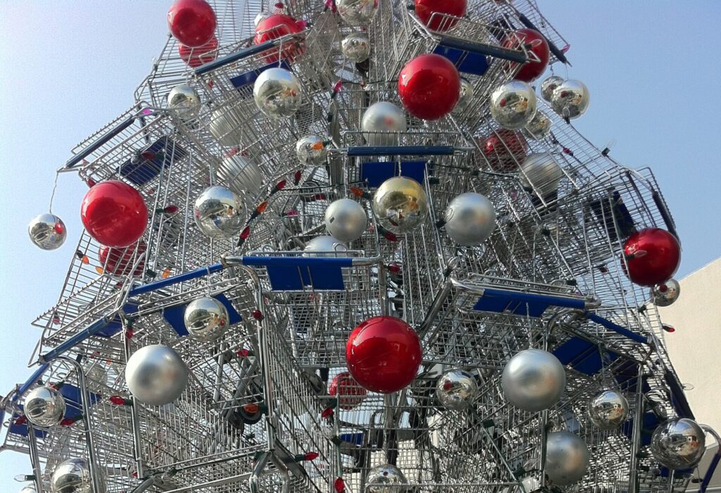 A Christmas Tree made from Shopping Carts